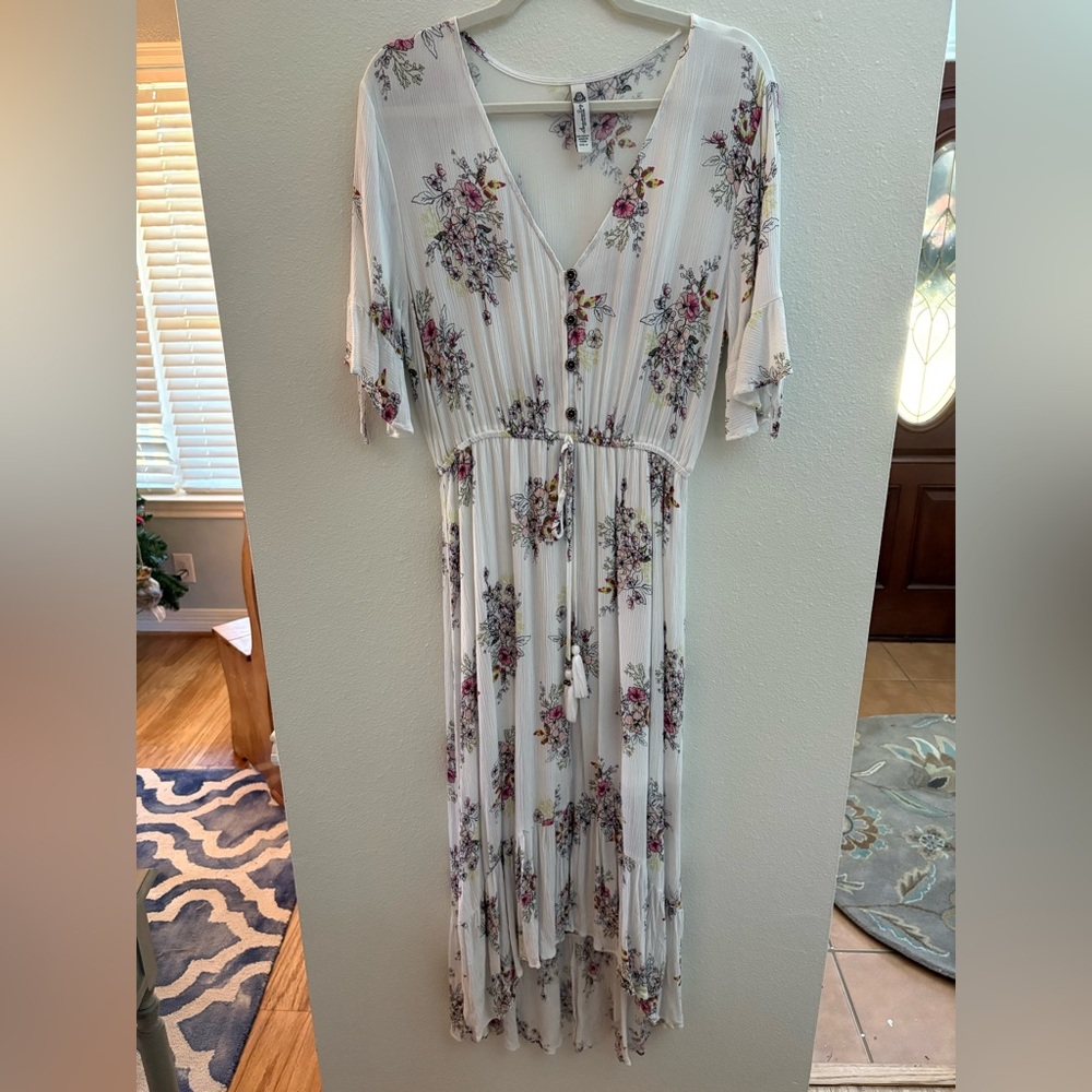 American Rag Floral Button-Front Maxi Dress with tassels Medium Cottagecore